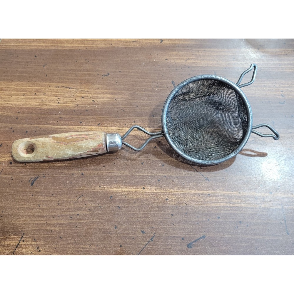 Vintge Metal Strainer with Wooden Handle
